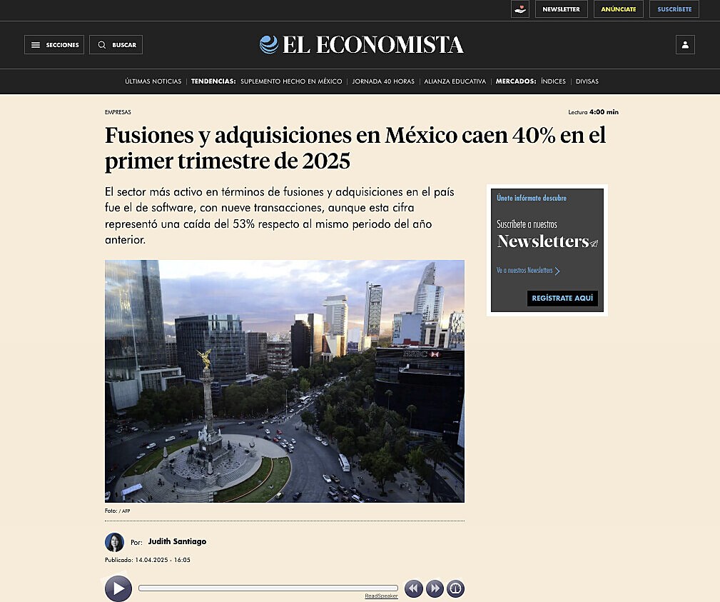 Fusiones y adquisiciones en M�xico caen 40% en el primer trimestre de 2025